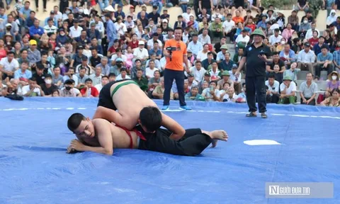 Hàng nghìn người xem trai làng phô diễn sức mạnh đầy kịch tính trong hội vật đầu xuân