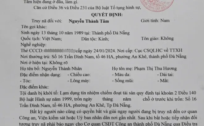 Công an Đà Nẵng truy nã đối tượng lạm dụng tín nhiệm chiếm đoạt tài sản
